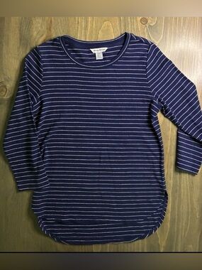 Tommy Bahama Navy and White Silver Striped Long Sleeve Tee size small